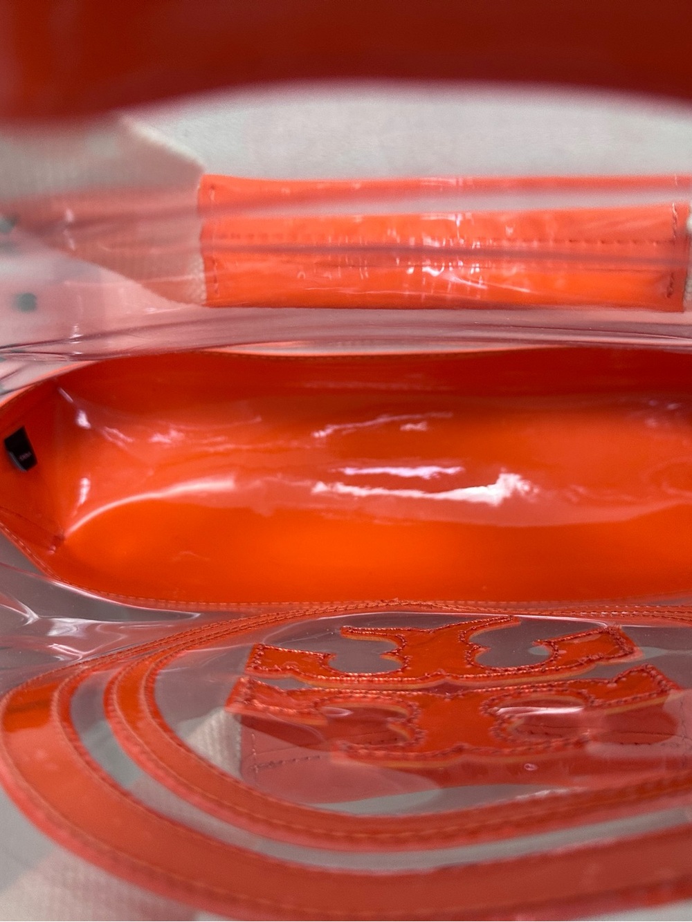 Tory Burch Clear PVC Tote with Orange Trim and Logo - Picture 12 of 12